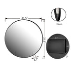 31.5 Inch Surface Mount Round Metal Framed Medicine Cabinet with Mirror and Adjustable Shelves Black Wall Mirror with Storage for Bathroom, Matte Black W1435P194674-djyc