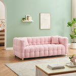 Stylish Addition: Pink Teddy Fleece Sofa - 80 Inch, Perfect for Living Room or Bedroom, Complete with Two Throw Pillows and Sturdy Hardware Foot Support W1278141689-djyc