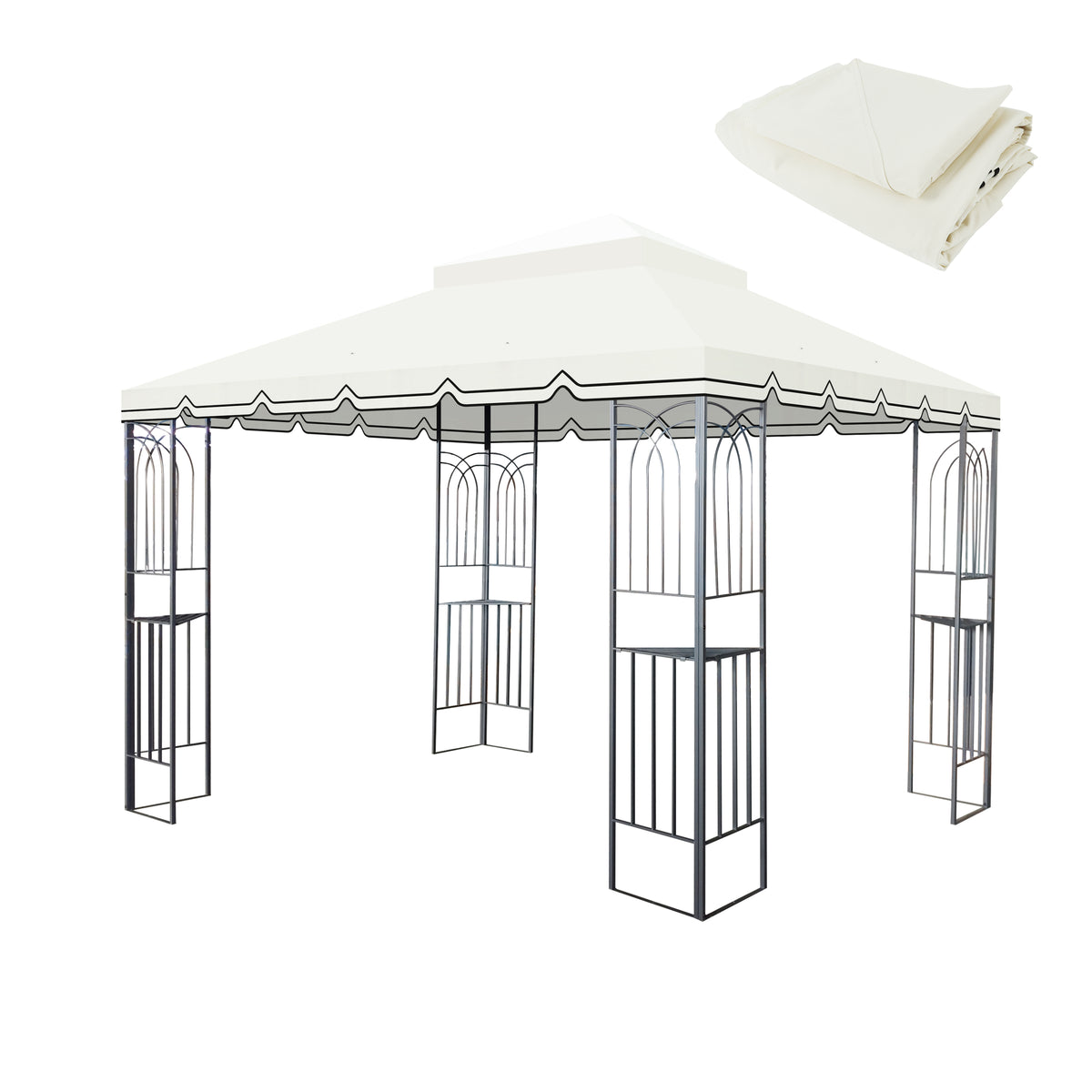 10x10 Ft Outdoor Patio Gazebo Replacement Canopy,Double Tiered Gazebo Tent Roof Top Cover Only Great Wall border(Frame Not Include)-Beige W419P198360-djyc