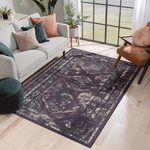 MAVAL Black Washable Rug 5x8 Area Rug (Black+Burgundy, 5' x 8')-B189P188998