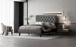 Full size Panel Bed Frame with Adjustable Button-Tufted Headboard for Bedroom/Linen Upholstered/Wood Slat Support/Easy Assembly,Dark Grey W1793140494-djyc
