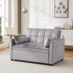 Grey Velvet Loveseat Sleeper Sofa Bed with Side Table W588132116-djyc