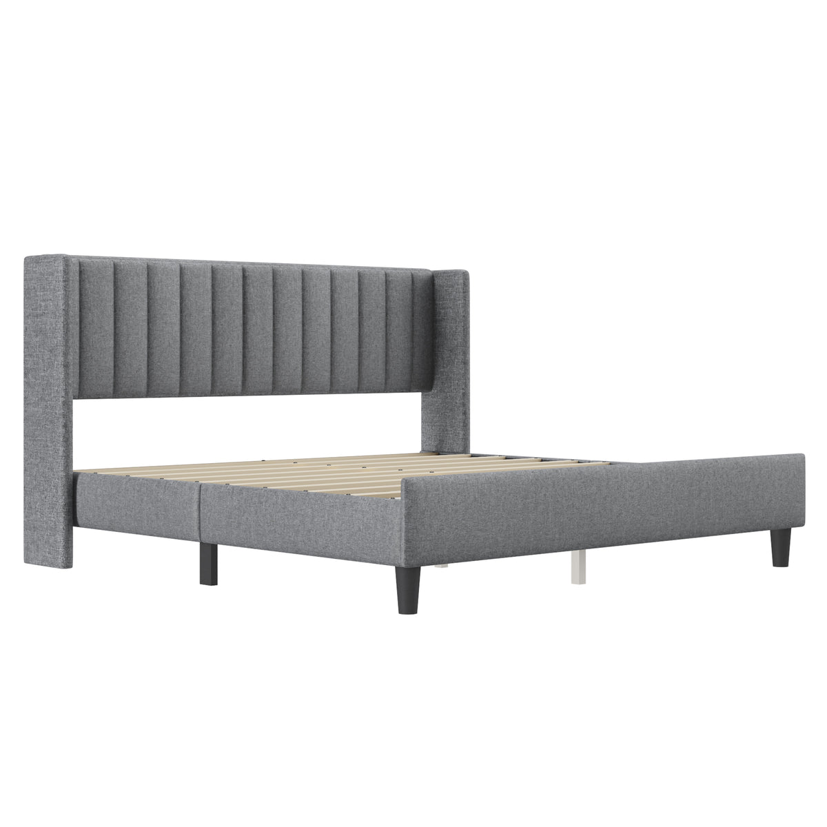 King size Upholstered Platform Bed Frame with Headboard, Mattress Foundation, Wood Slat Support, Quiet, no Box Spring Needed, Easy to Assemble Light Grey W1793140460-djyc
