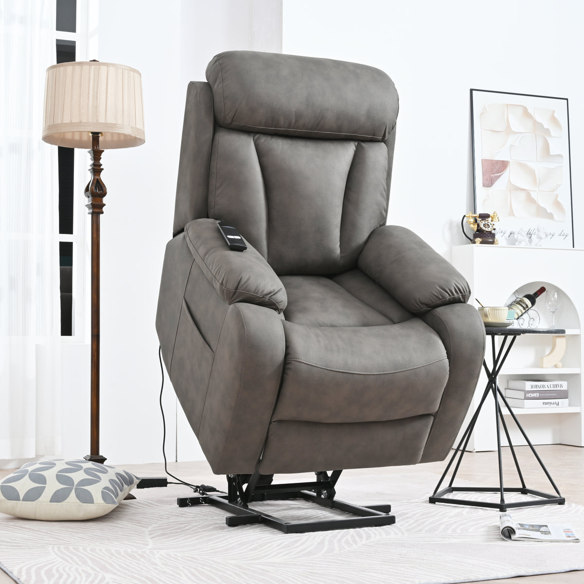 Electric Power Lift Recliner Chair for Elderly, Fabric Recliner Chair for Seniors, Home Theater Seating,Living Room Chair,Side Pocket, Remote Control,Dark Gray W1028111170-djyc