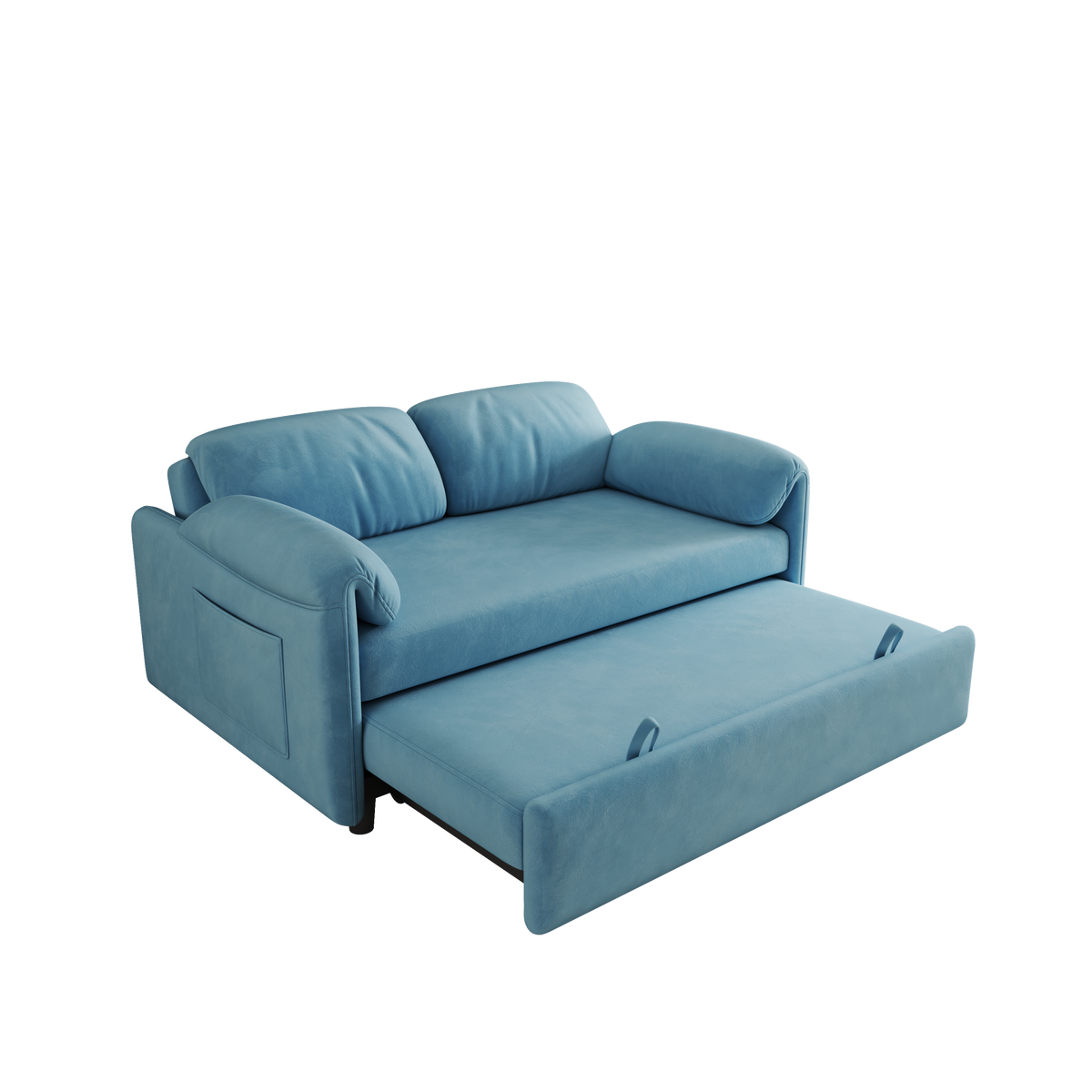 Sofa Showcase: 54" Velvet Blue Sofa Bed – A Dual-Purpose Living Room Gem with a Retractable Bed Option W1278127958-djyc
