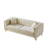 82-Inch Chenille Pull Buckle Design Sofa for Living Room,Buttons Tufted With Copper Nail Decoration Armrest, Modern Couch Upholstered Button And Metal Legs W834S00293-djyc
