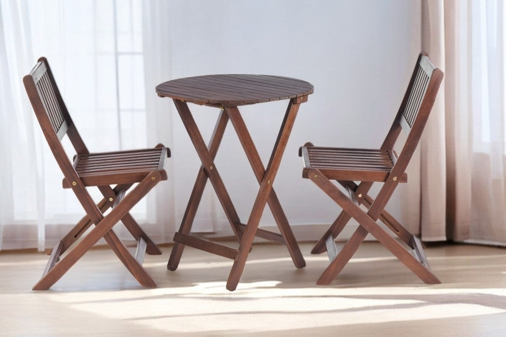 3-Piece Acacia Wood Bistro Set, Wooden Folding Patio Furniture for Garden Backyard Balcony Porch w/ 1 Coffee Table and 2 Foldable Chairs, Natural Stained W2640P209682-djyc