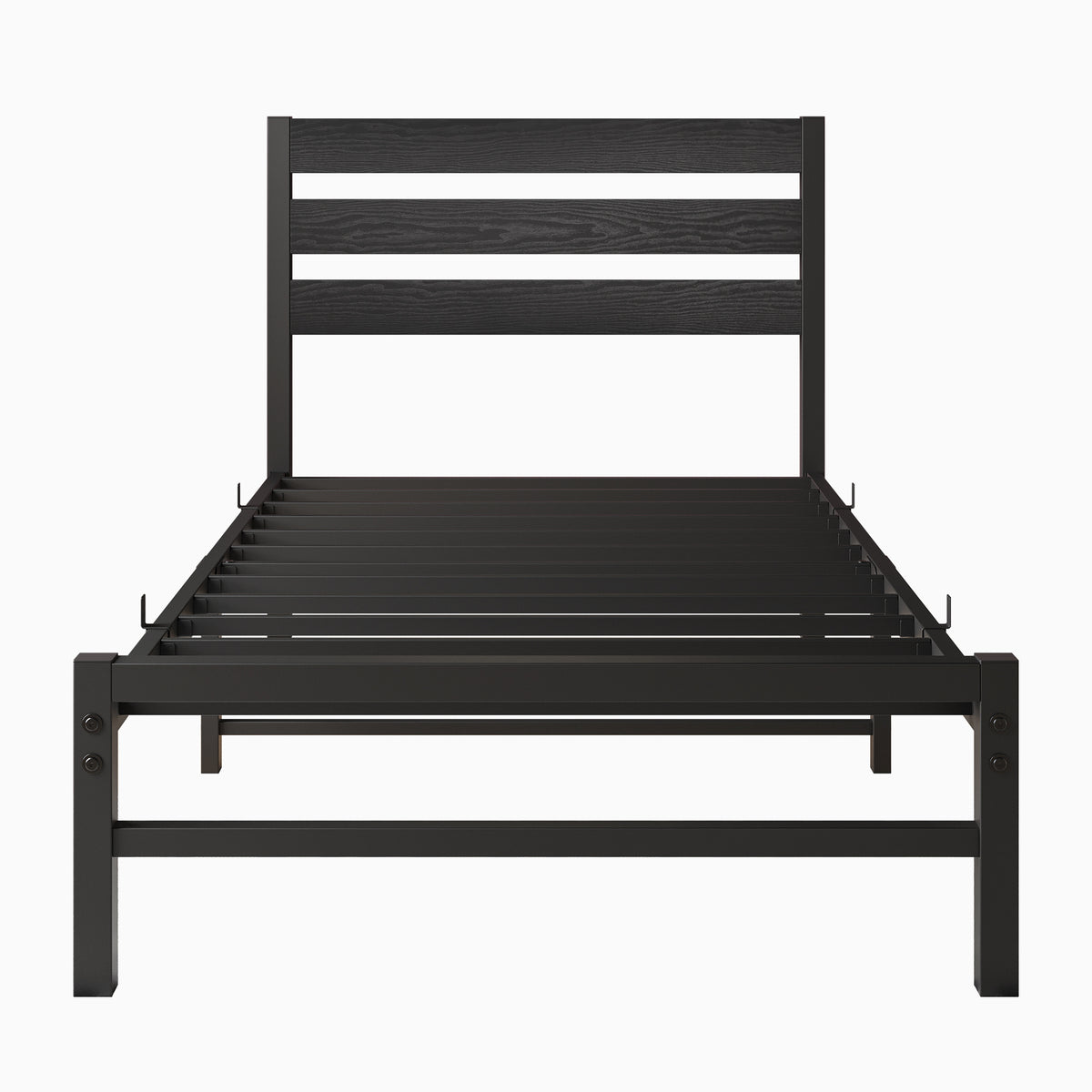 Twin Size Platform Bed Frame with Rustic Vintage Wood Headboard, No Box Spring Needed Black W840P164954-djyc