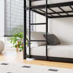 Triple Twin Bunk Beds, Twin Over Twin Over Twin Metal Bunk Bed Platform Frame, Two Attached Ladders, Easy Access Guard-Rail, No Box Spring Need (Black) W840P209935-djyc