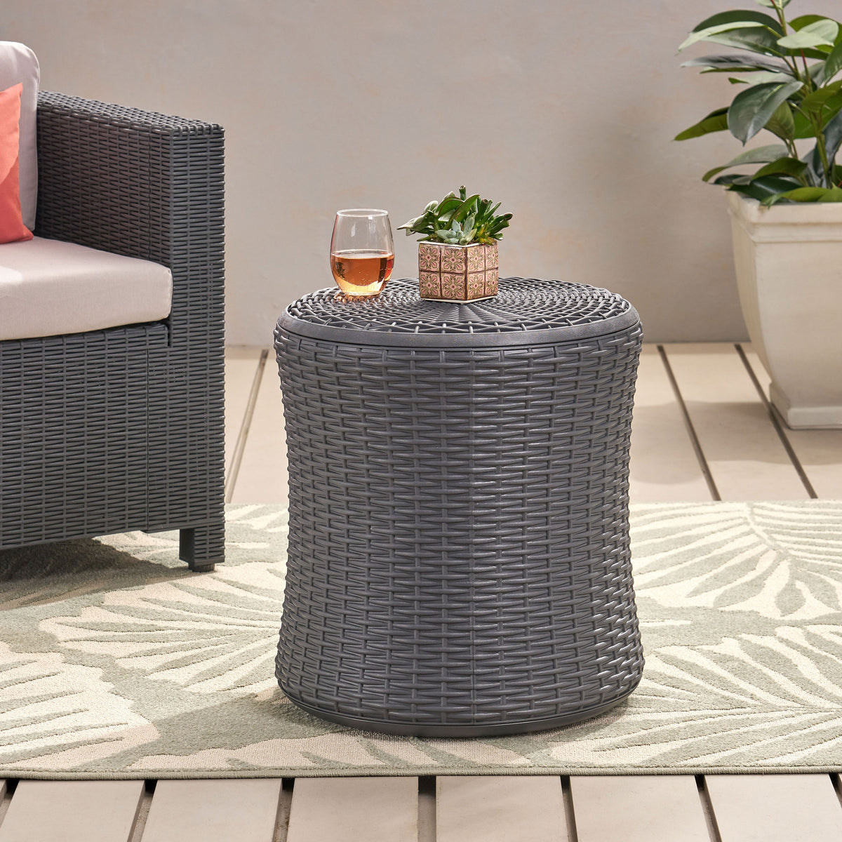 Weather-Resistant Outdoor Side Table with Storage – Stylish & Functional Design 67932.00DGRY-djyc