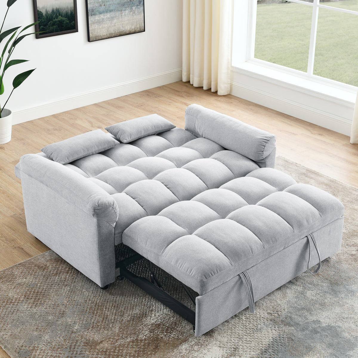 Loveseats Sofa Bed with Pull-out Bed,Adjsutable Back,Light Grey W487109970-djyc