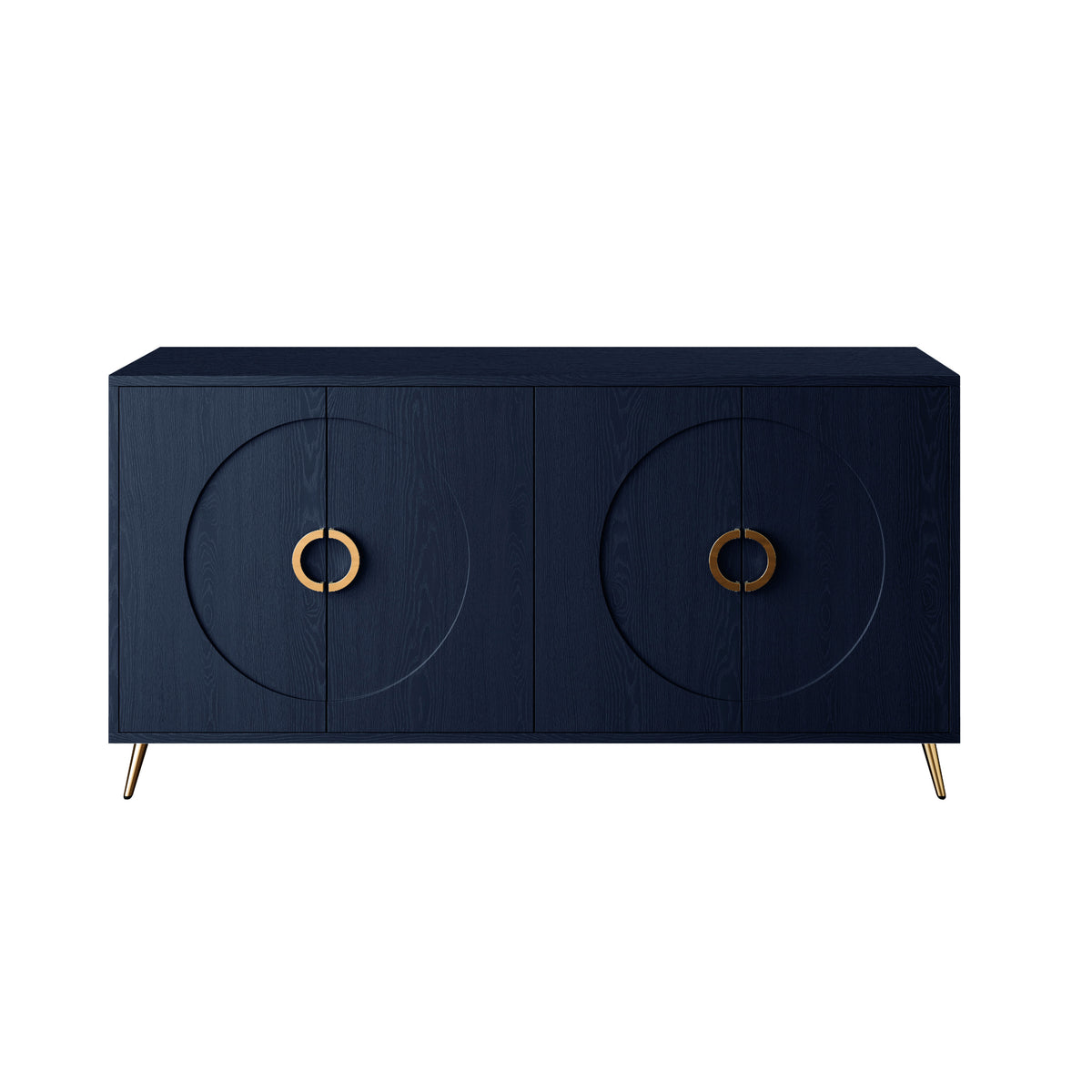 Modern Lacquered 4 Door Wooden Cabinet Sideboard Buffet Server Cabinet Storage Cabinet, for Living Room, Entryway, Hallway, Office, Kitchen and Dining Room, Navy Blue W1435P191610-djyc