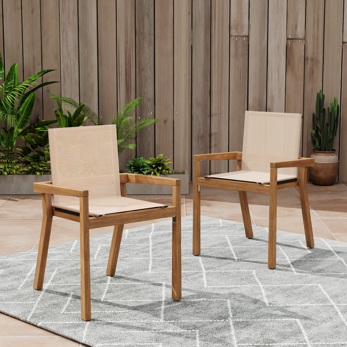 BELFAST DINING CHAIR,Set of 2,Teak Frame+ Beige Textile N762P240699A-djyc