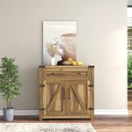 Modern Farmhouse Double Barn Door Accent Bar Cabinet with Goblet Holder, Yellow Walnut W881S00005-djyc