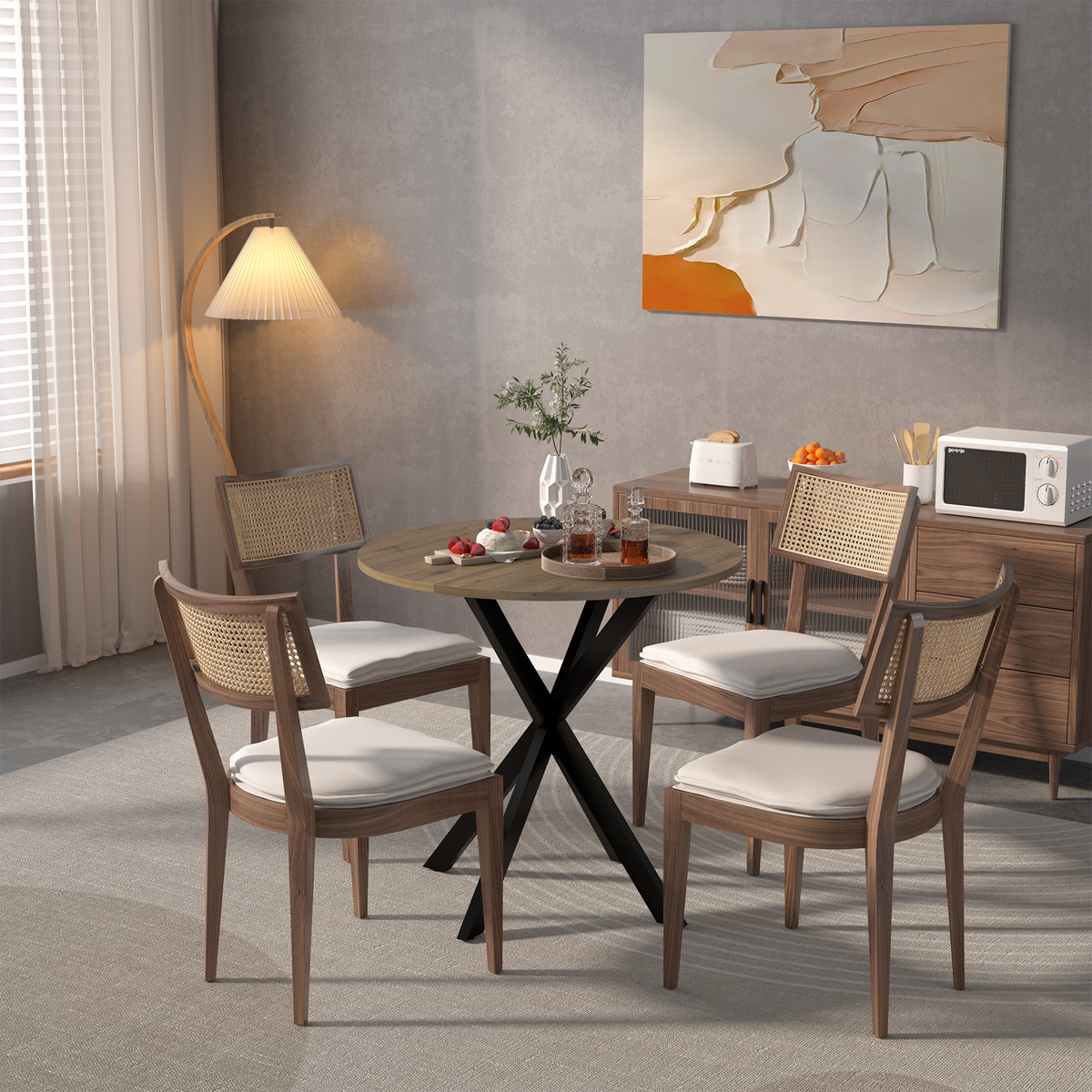 31.5 Inch Round Dining Table, Small Circle Kitchen Table with Metal Black Legs for 2-4 people,Modern Dining Room Table, Brown (only table) W808P176713-djyc