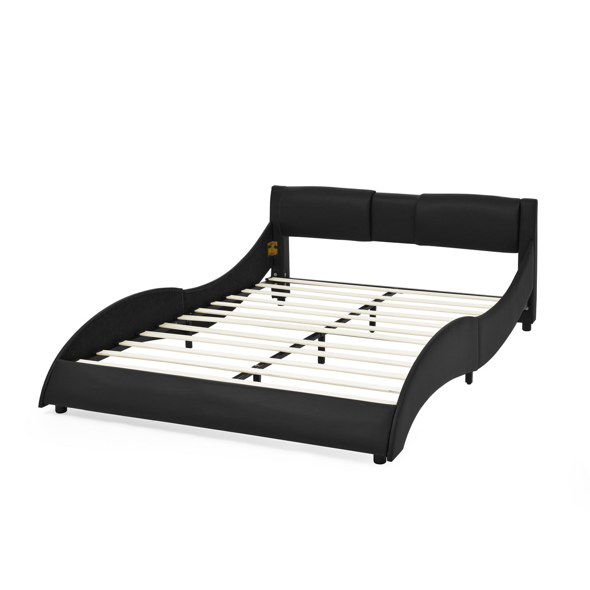 Queen Bed Frame Modern Faux Leather Upholstered Platform Bed Frame with and Headboard Wave Like Curve Low Profile Bed Frame,Wood Slats Support,Easy Assembly,Black W487P169712-djyc