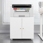 Metal Printer Stand with Storage Mobile Printer Tables for Small Spaces with Door Adjustable Shelf File Cabinet on Wheels for Home Office (White) W1247110443-djyc