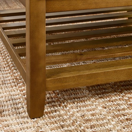 Upholstered Coffee Table Tufted Linen Large Square Ottoman with Beech Wood Shelf and Frame, Oversized Footrest Ottoman for Living Room, Dark Gray W2353P183798-djyc