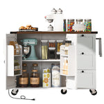 K&K 54.5" Farmhouse Kitchen Island with Power Outlet, Kitchen Storage Islandwith Internal Storage Rack, Drop Leaf, Spice Rack, Rolling Kitchen Cart on Wheels, for Home, Kitchen and Dining Room,White N707P170349W-djyc