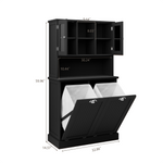 Two-Compartment Tilt-Out Dirty Laundry Basket Tall Bathroom Cabinet with 2 Adjustable Shelves-Black W1120S00002-djyc