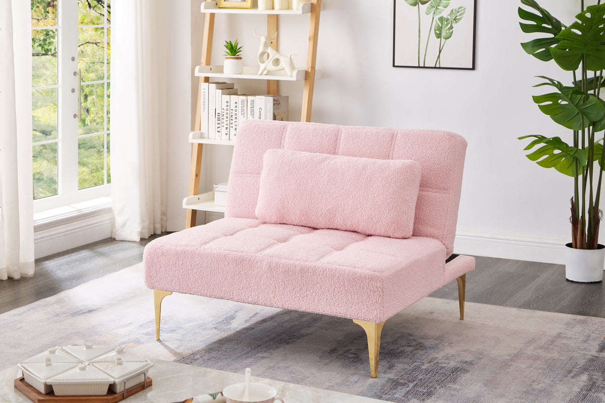Convertible single sofa bed futon with gold metal legs teddy fabric (Pink) W1097123595-djyc
