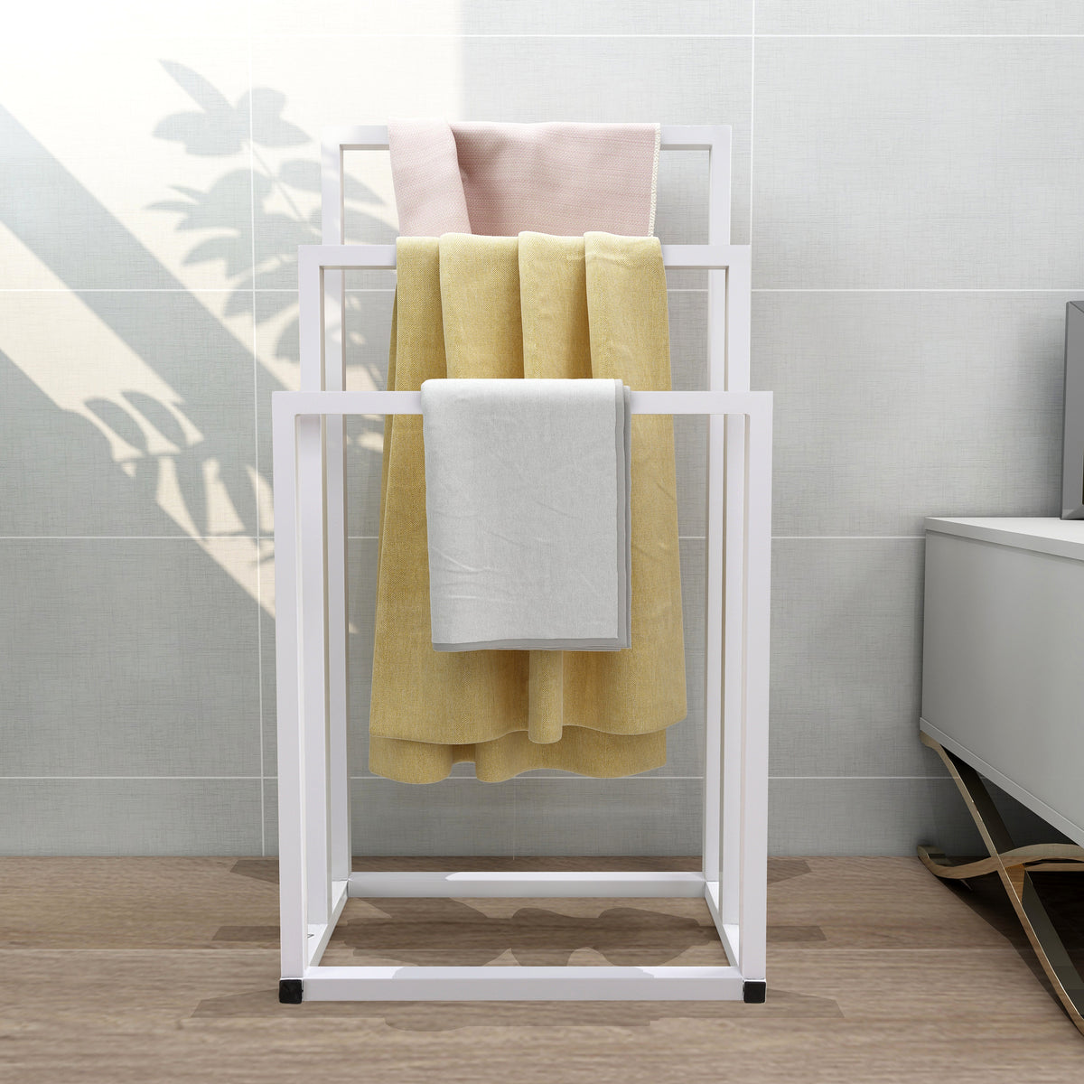 Metal Freestanding Towel Rack 3 Tiers Hand Towel Holder Organizer for Bathroom Accessories, White W840100843-djyc