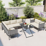 TOPMAX 5-Piece Modern Patio Sectional Sofa Set Outdoor Woven Rope Furniture Set with Glass Table and Cushions, Gray+Beige SP100021AAE-djyc