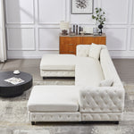 126-inch Modern Style Chenille Three Piece Sofa, Pull Point Design U-shaped Sofa two Chaise Longue Seats, two Pillows and Plastic Feet, Suitable for Living room, Bedroom, Lounge and Projection Room W834S00328-djyc