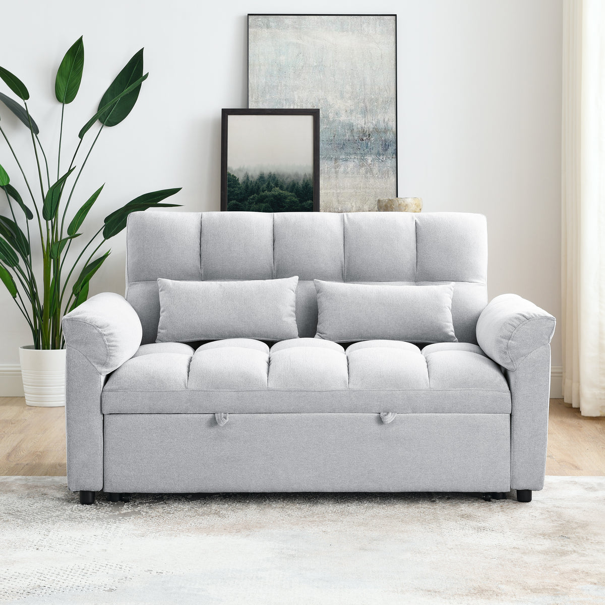 Loveseats Sofa Bed with Pull-out Bed,Adjsutable Back,Light Grey W487109970-djyc