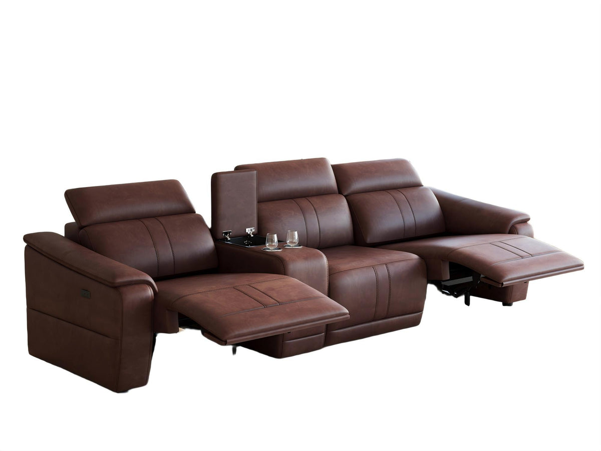 4-Piece Modular Leather Sofa with 2 Cup Holders,Comfortable Sectional Sofa Set for Living Room,Dark Brown-B347S00037