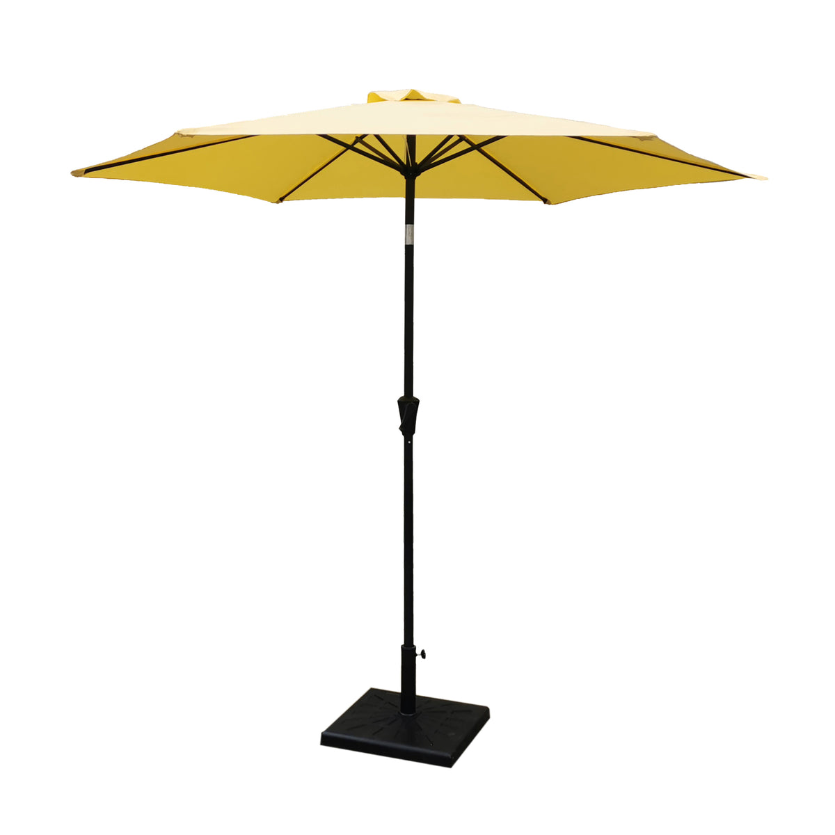 8.8 feet Outdoor Aluminum Patio Umbrella, Patio Umbrella, Market Umbrella with 42 Pound Square Resin Umbrella Base, Push Button Tilt and Crank lift, Yellow B010S00237-djyc