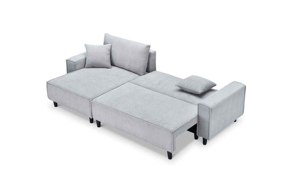 Space-Saving 93-Inch Grey Corduroy Sofa Bed with Two Matching Pillows - Perfect for Living Room or Apartment, Ensuring a Neat and Uncluttered Space W1278S00025-djyc