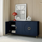 Modern Lacquered 4 Door Wooden Cabinet Sideboard Buffet Server Cabinet Storage Cabinet, for Living Room, Entryway, Hallway, Office, Kitchen and Dining Room, Navy Blue W1435P191610-djyc