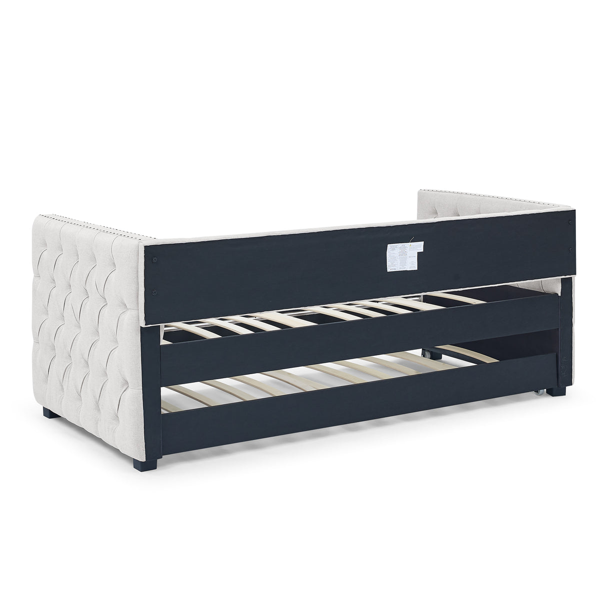 Daybed with Trundle Upholstered Tufted Sofa Bed, with Button and Copper Nail on Square Arms,both Twin Size, Beige(85"x42.5"x31.5") W487S00104-djyc