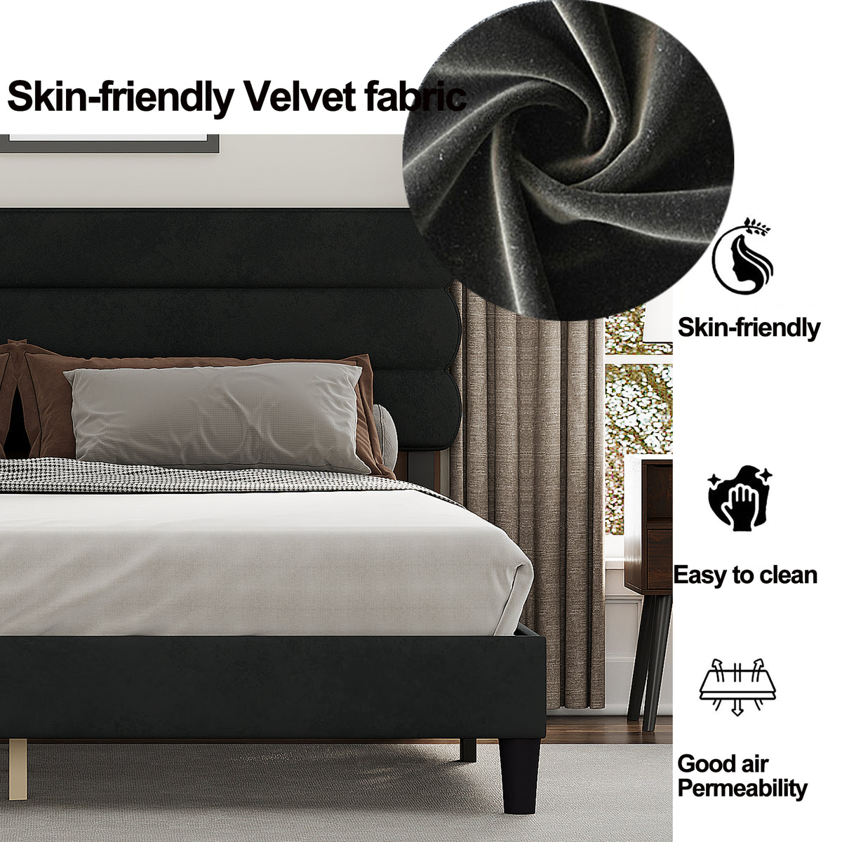 King Bed Frame with Headboard,Sturdy Platform Bed with Wooden Slats Support,No Box Spring,Mattress Foundation,Easy AssemblyDark grey W1793140487-djyc