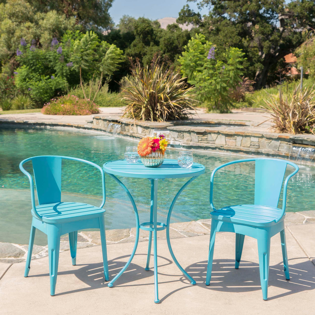 Whimsical Powder-Coated Iron 3-Piece Bistro Set for Outdoor Relaxation 56558.00MCB-djyc