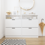 Shoe Storage Cabinet with 2 Flip Drawers, Sturdy Wood Hidden Shoe Storage, Freestanding Narrow Slim Shoe Organizer for Front Door Entrance, Living Room, Hallway, Bedroom (White) W808P174805-djyc
