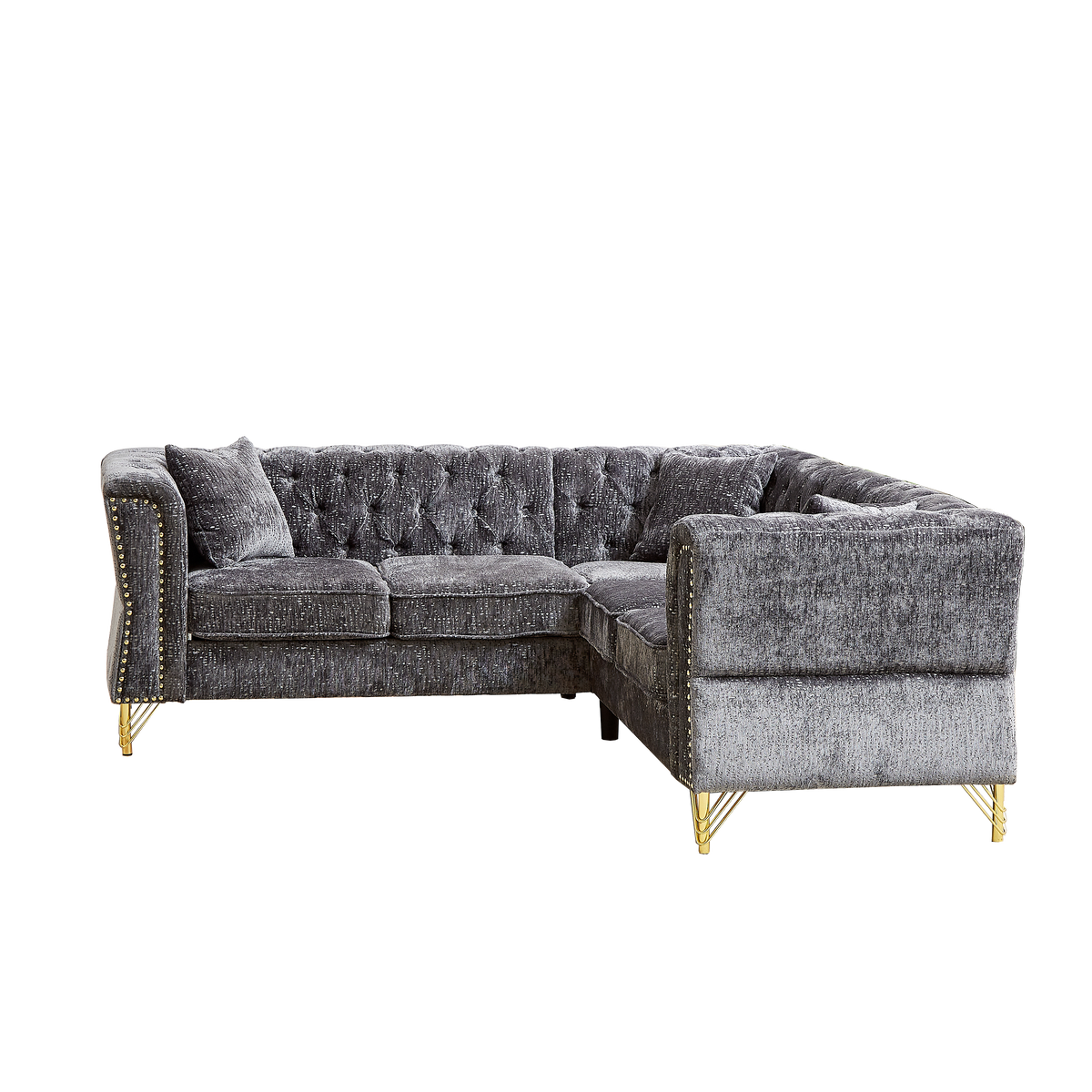 81.5-Inch Chenille Corner Sofa , L-Shaped Sectional Couch, 5-Seater Corner Sofas with 3 Cushions for Living Room, Bedroom, Apartment, Office W834S00262-djyc