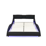 Queen Led Bed Frame Modern Faux Leather Upholstered Platform Bed Frame with RGB LED Lights and Headboard Wave Like Curve Low Profile Bed Frame,Wood Slats Support,Easy Assembly, Black W487P169716-djyc
