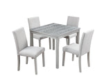 5 Piece Wooden Dining Table Set, Kitchen Table Set with a Square Table and 4 Upholstered Chairs, Wooden Dining Room Table with Crystal Decoration and Chairs Set for Kitchen, Dining Room, Silver grey W1998S00042-djyc