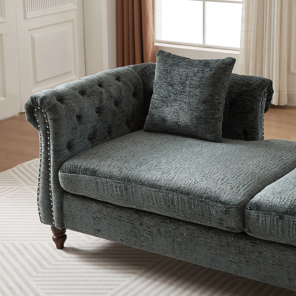 81-inch Chenille Face-to-face Chaise Lounge with Two Pillows,Nailhead trim,Button Tufted Design and Rolled Arms for Lounge, Living room and Office W834S00318-djyc