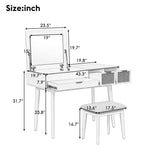 43.3" Classic Wood Makeup Vanity Set with Flip-top Mirror and Stool, Dressing Table with Three Drawers and storage space, Brown N704P165645-djyc