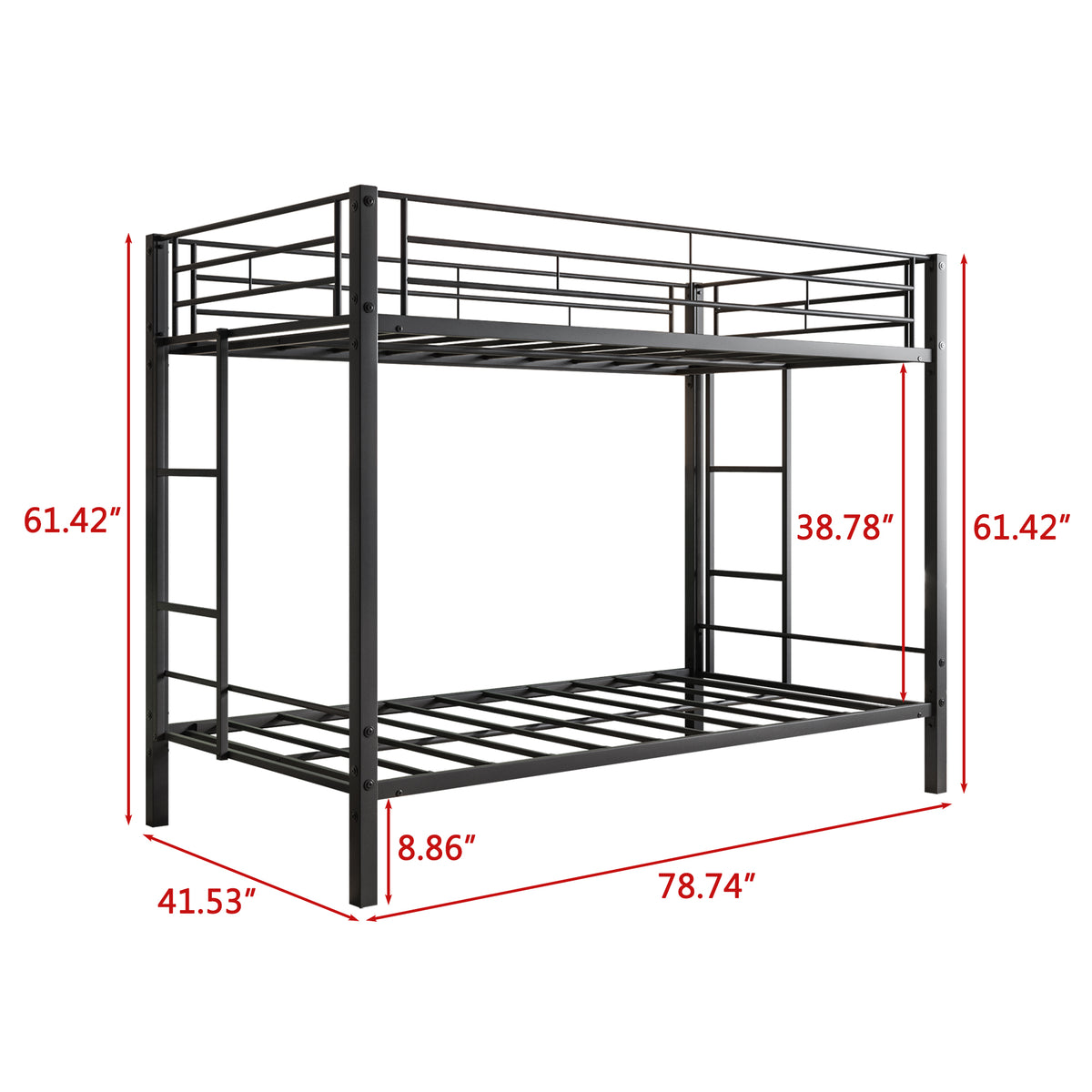 Metal Bunk Bed Twin Over Twin, Heavy Duty Twin Bunk Beds with shelf and Slatted Support No Box Spring Needed Black W840107070-djyc