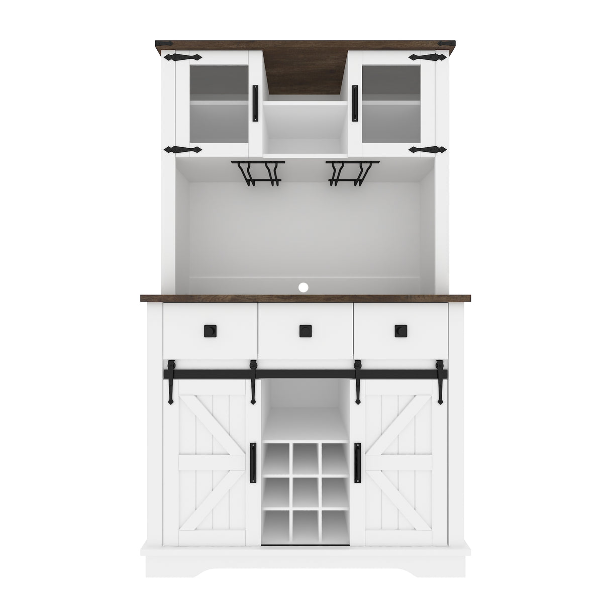 Farmhouse Bar Cabinet with Sliding Barn Door, 70" Rustic Buffet Cabinet with Storage Shelves, Liquor Cabinet with Wine and Glasses Rack, Sideboard Cupboard for Kitchen, Dining Room W1347S00003-djyc
