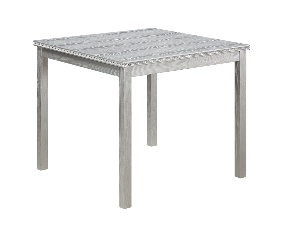 5 Piece Wooden Dining Table Set, Kitchen Table Set with a Square Table and 4 Upholstered Chairs, Wooden Dining Room Table with Crystal Decoration and Chairs Set for Kitchen, Dining Room, Silver grey W1998S00042-djyc