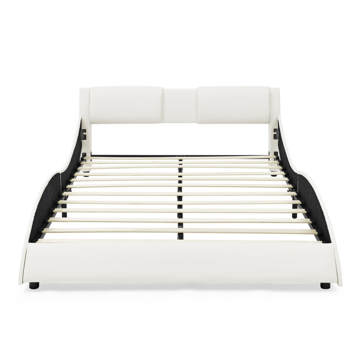 Queen Bed Frame Modern Faux Leather Upholstered Platform Bed Frame with and Headboard Wave Like Curve Low Profile Bed Frame,Wood Slats Support,Easy Assembly,White W487P169714-djyc