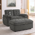 Leisure sofa chair,Double sofa recliner, with manually adjustable backrest, soft padded armrests, side USB charging port and phone stand, comes with a matching storage ottoman-Gray-W487S00522