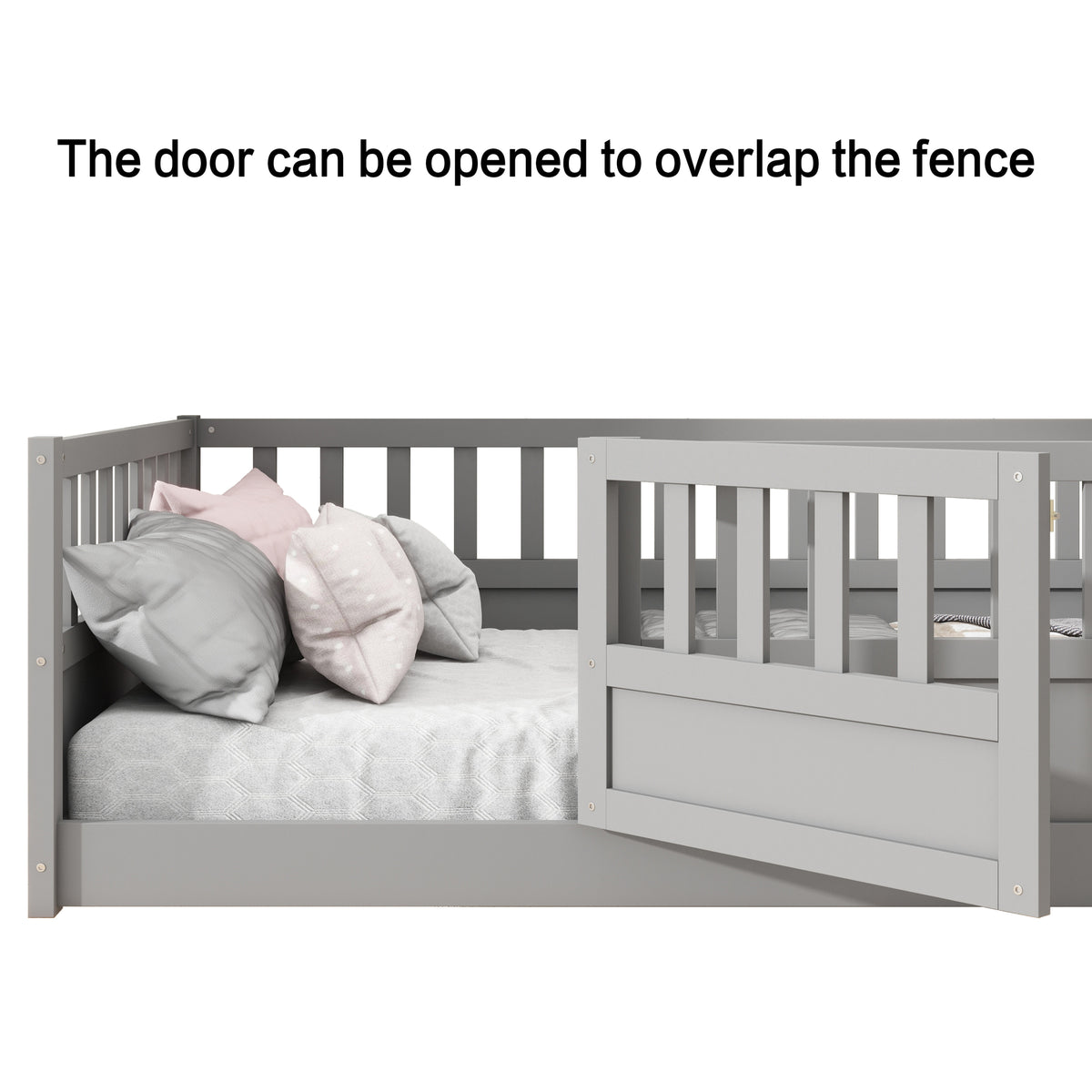 Full sizeFloor bed, integral construction with super high security barrier, door, children's floor bed frame, Montessori wooden children's floor bed,Grey W1858P164934-djyc