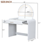 39" Makeup Vanity Table with Mirror Touch Screen Lighted Mirror, Dressing Table with Drawer for Bedroom, White N704P196658K-djyc