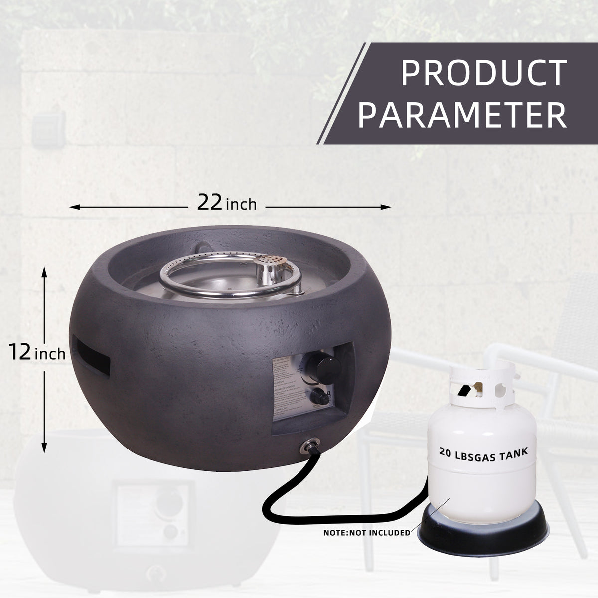 New Design Product Faux Concrete Texture Round Dark Propane Outdoor Fire Pit W2029120079-djyc